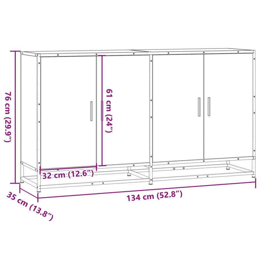 Dressoir 134x35x76 cm bewerkt hout grijs sonoma eikenkleurig