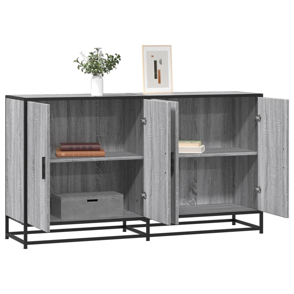 Dressoir 134x35x76 cm bewerkt hout grijs sonoma eikenkleurig