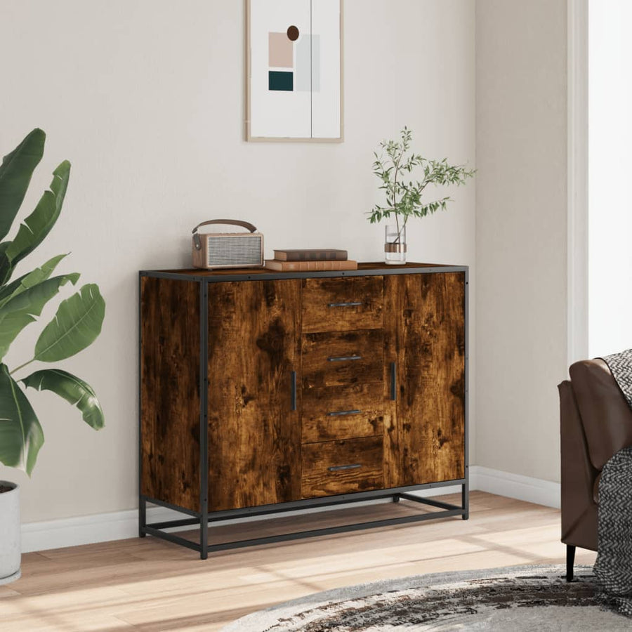 Dressoir 92X35X76 Cm Bewerkt Hout Kleurig Gerookt eiken