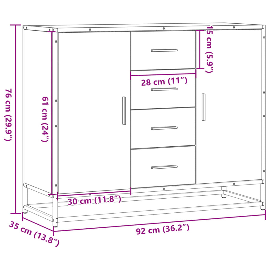 Dressoir 92X35X76 Cm Bewerkt Hout Kleurig Gerookt eiken