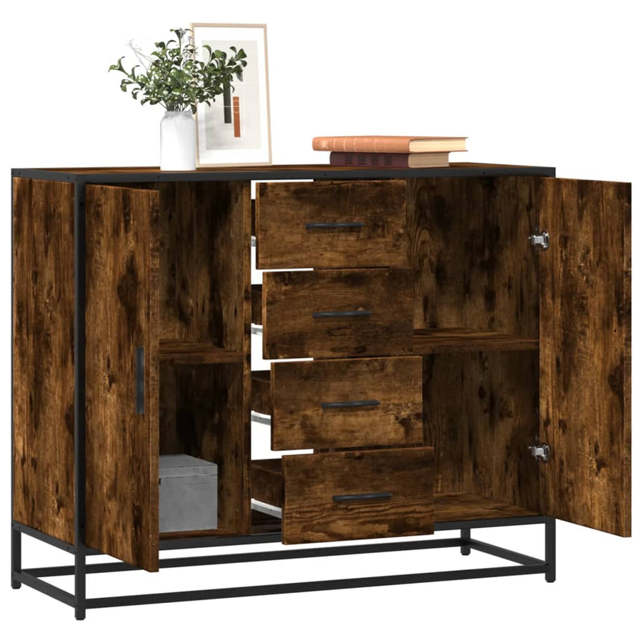 Dressoir 92X35X76 Cm Bewerkt Hout Kleurig Gerookt eiken