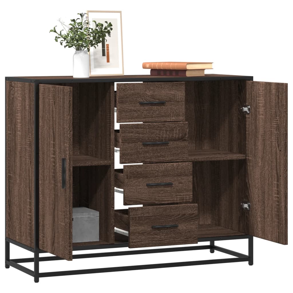 Dressoir 92x35x76 cm bewerkt hout bruin eikenkleurig