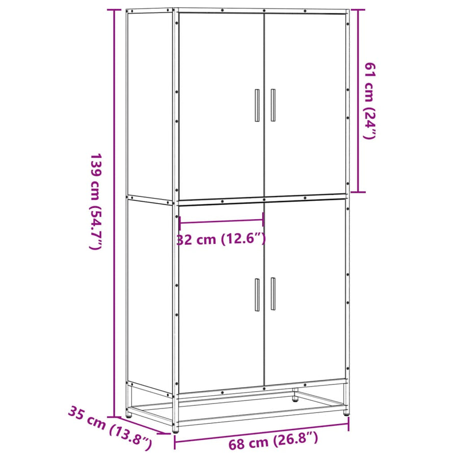 Hoge kast 68x35x139 cm bewerkt hout grijs sonoma eikenkleurig
