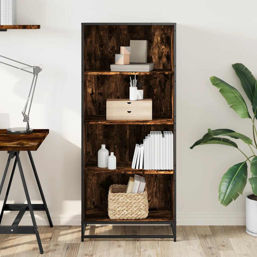 Boekenkast 60x35x139 cm bewerkt hout gerookt eikenkleurig