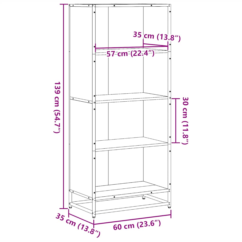 Boekenkast 60x35x139 cm bewerkt hout gerookt eikenkleurig