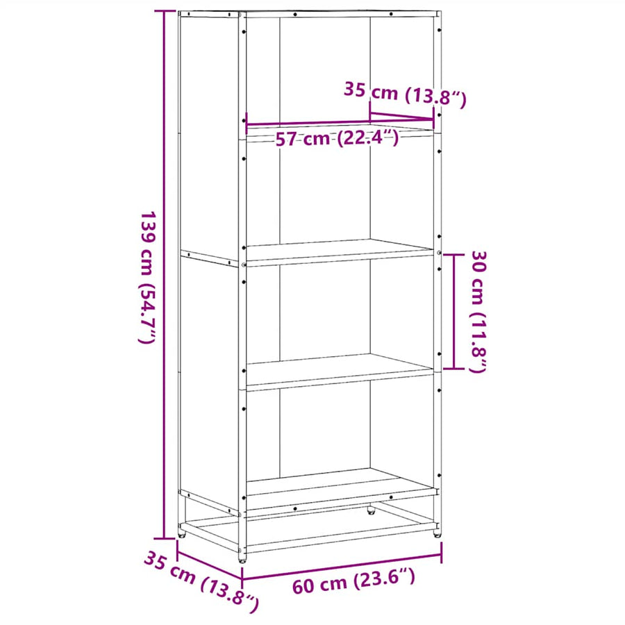 Boekenkast 60x35x139 cm bewerkt hout bruin eikenkleurig