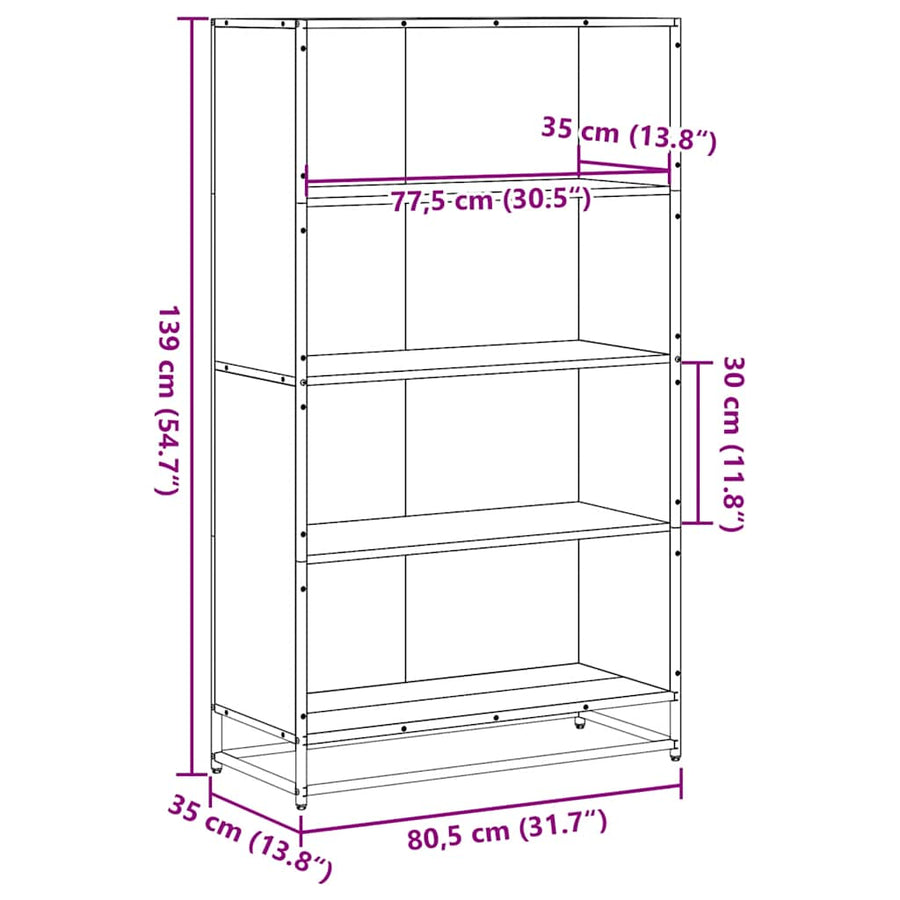 Boekenkast 80,5x35x139 cm bewerkt hout sonoma eikenkleurig