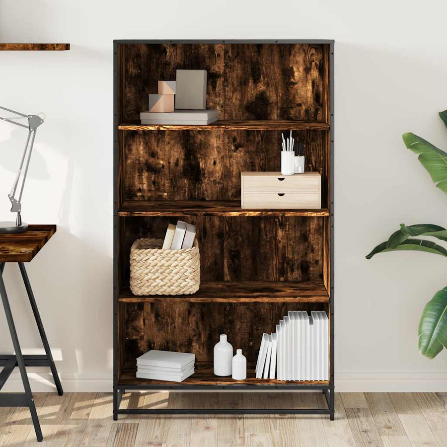 Boekenkast 80,5x35x139 cm bewerkt hout gerookt eikenkleurig