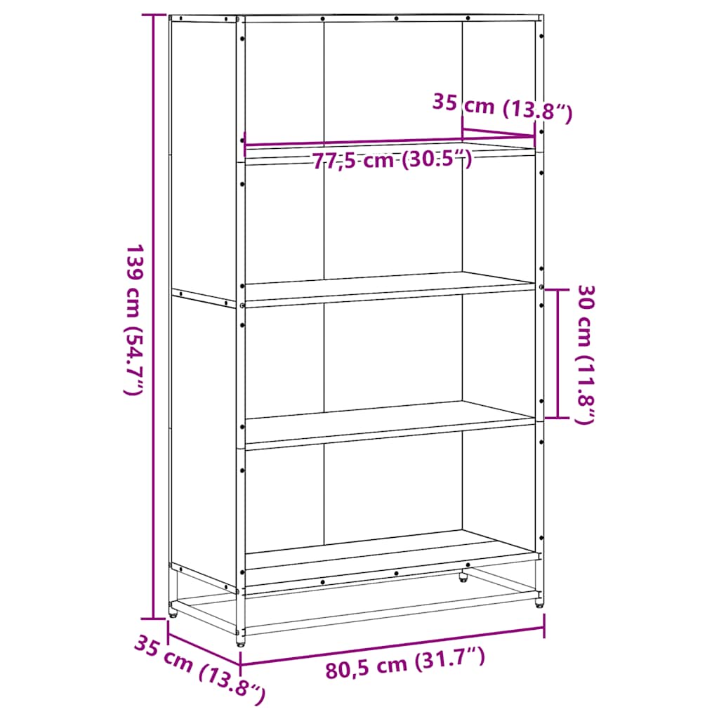 Boekenkast 80,5x35x139 cm bewerkt hout gerookt eikenkleurig