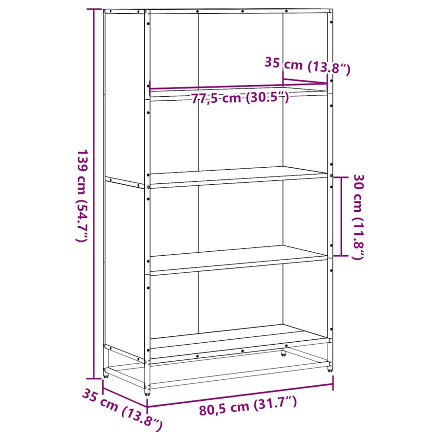 Boekenkast 80,5x35x139 cm bewerkt hout grijs sonoma eikenkleur