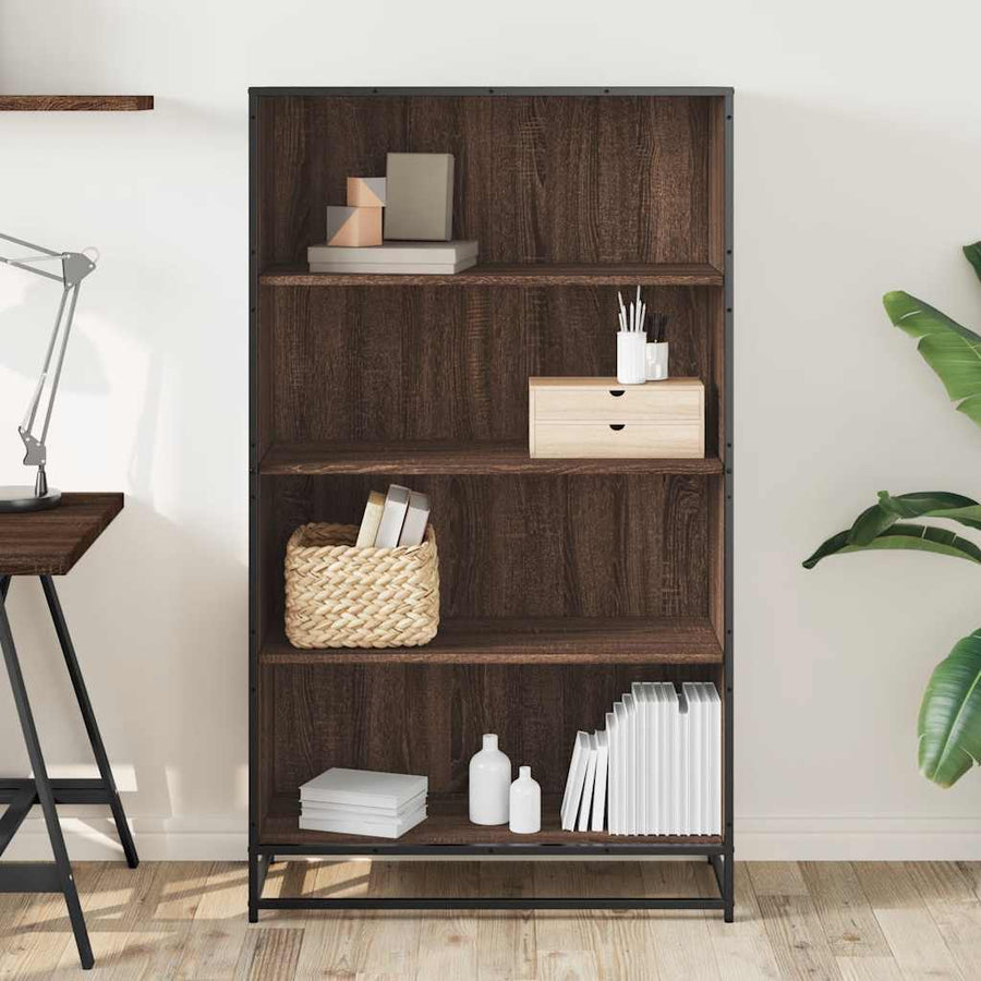 Boekenkast 80,5x35x139 cm bewerkt hout bruin eikenkleurig