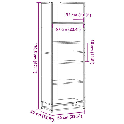 Boekenkast 60x35x170,5 cm bewerkt hout bruin eikenkleurig