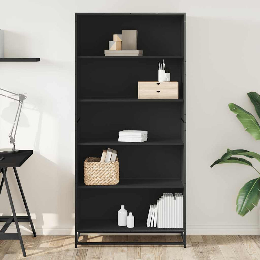 Boekenkast 80,5x35x170,5 cm bewerkt hout zwart