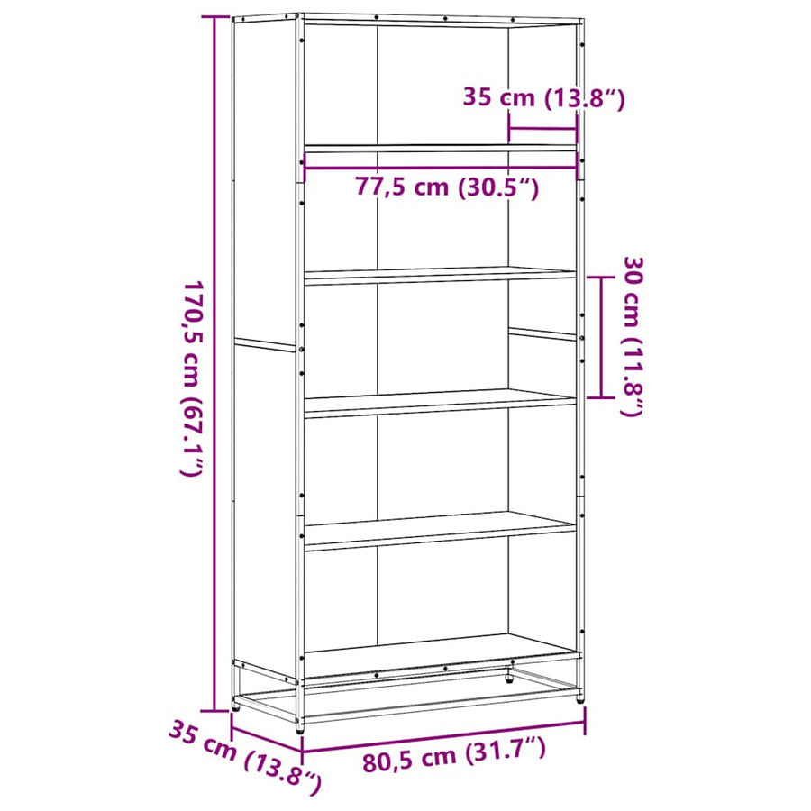 Boekenkast 80,5x35x170,5 cm bewerkt hout zwart
