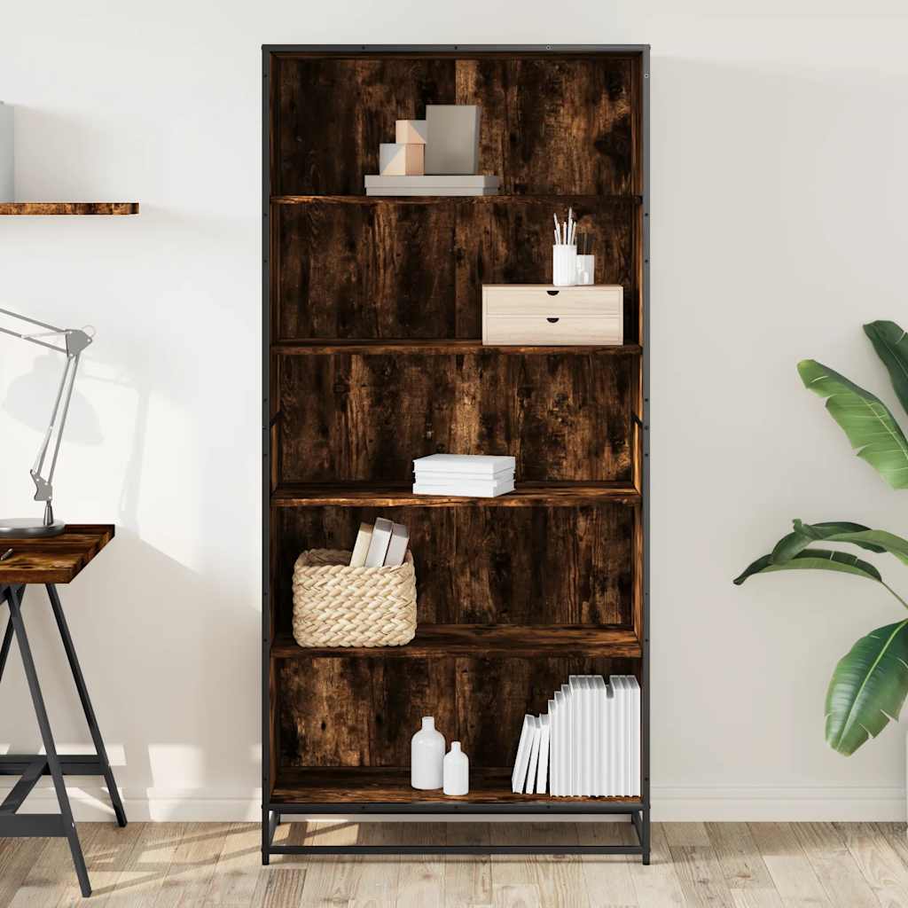 Boekenkast 80,5x35x170,5 cm bewerkt hout gerookt eikenkleurig