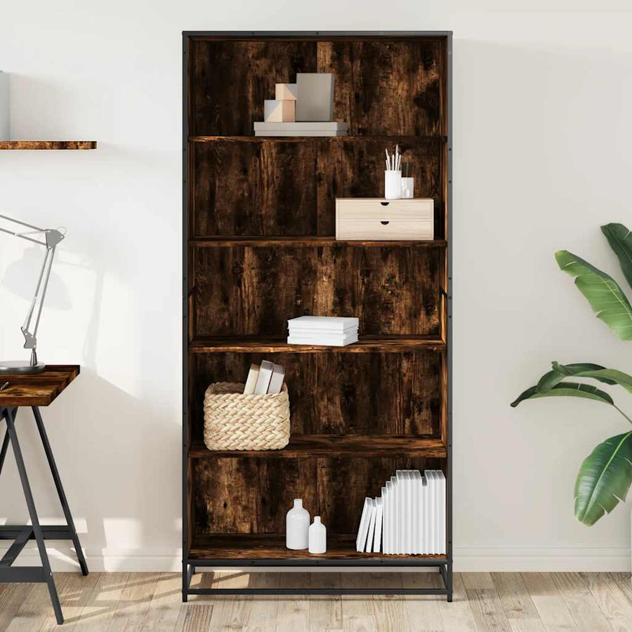 Boekenkast 80,5x35x170,5 cm bewerkt hout gerookt eikenkleurig