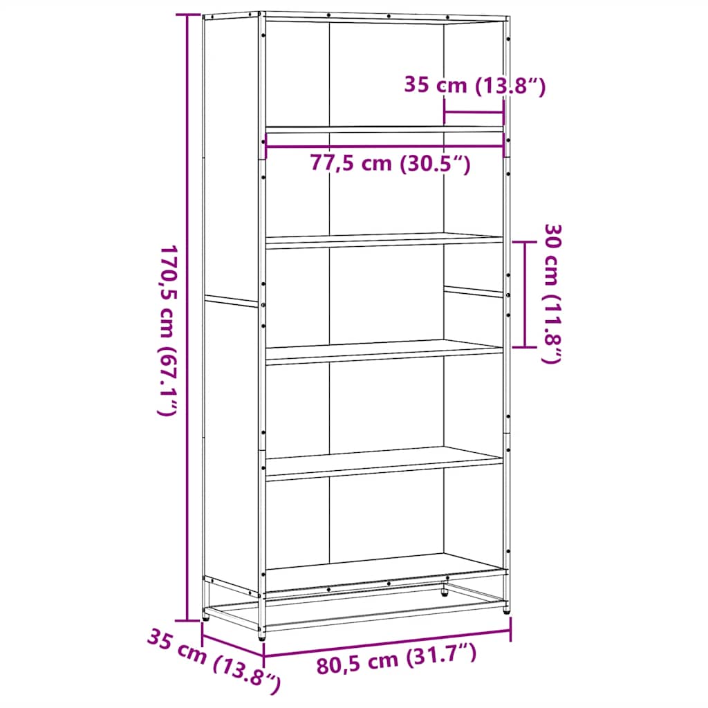Boekenkast 80,5x35x170,5 cm bewerkt hout gerookt eikenkleurig