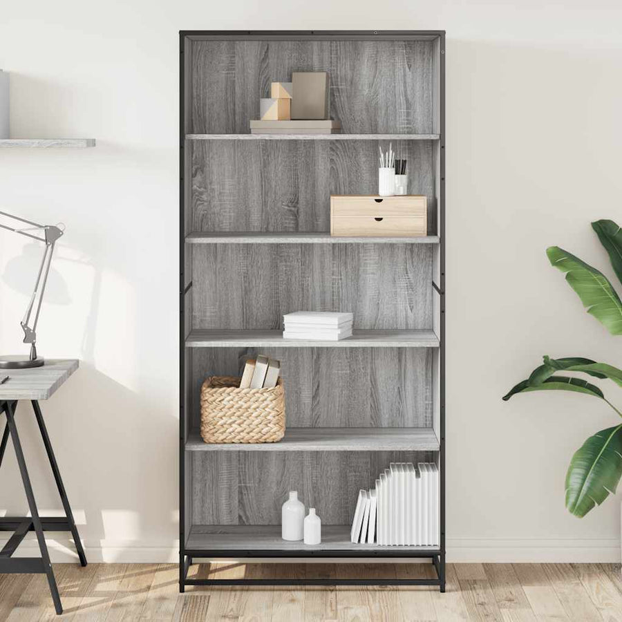 Boekenkast 80,5x35x170,5 cm bewerkt hout grijs sonoma eiken