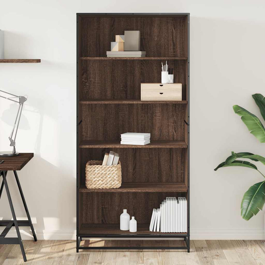 Boekenkast 80,5x35x170,5 cm bewerkt hout bruin eikenkleurig