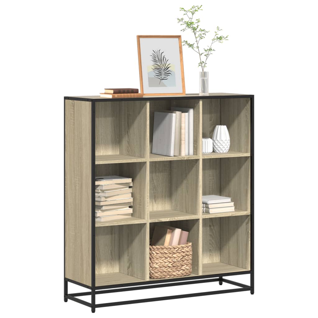 Boekenkast 97,5x33x107,5 cm bewerkt hout en metaal sonoma eiken