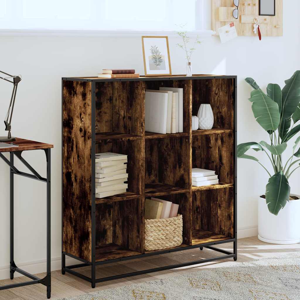 Boekenkast 97,5x33x107,5 cm hout en metaal gerookt eikenkleurig