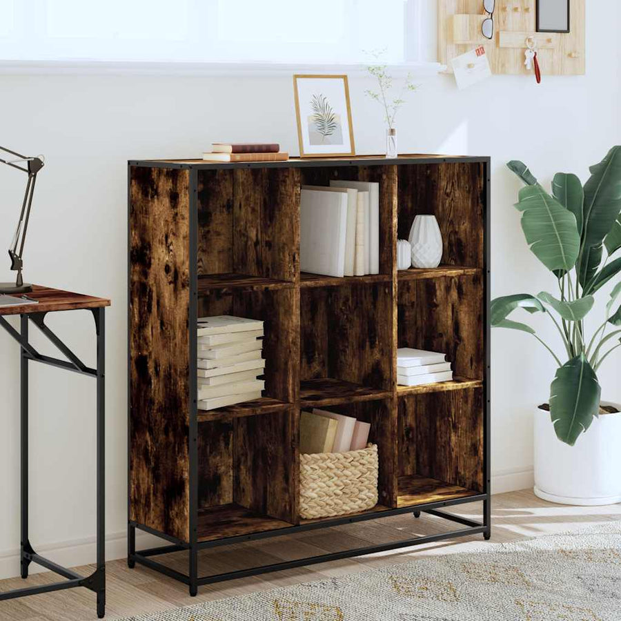 Boekenkast 97,5x33x107,5 cm hout en metaal gerookt eikenkleurig