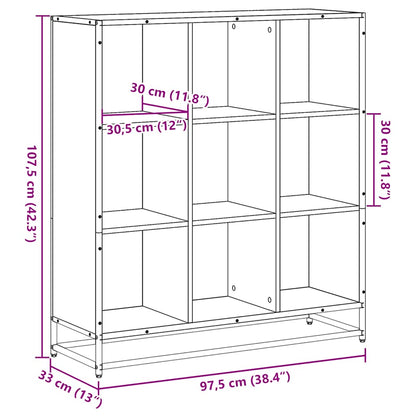 Boekenkast 97,5x33x107,5 cm hout en metaal gerookt eikenkleurig