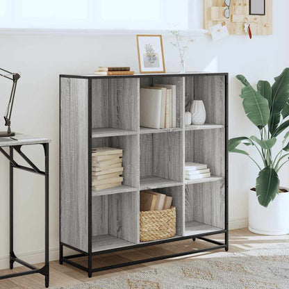 Boekenkast 97,5x33x107,5 cm bewerkt hout en metaal grijs sonoma