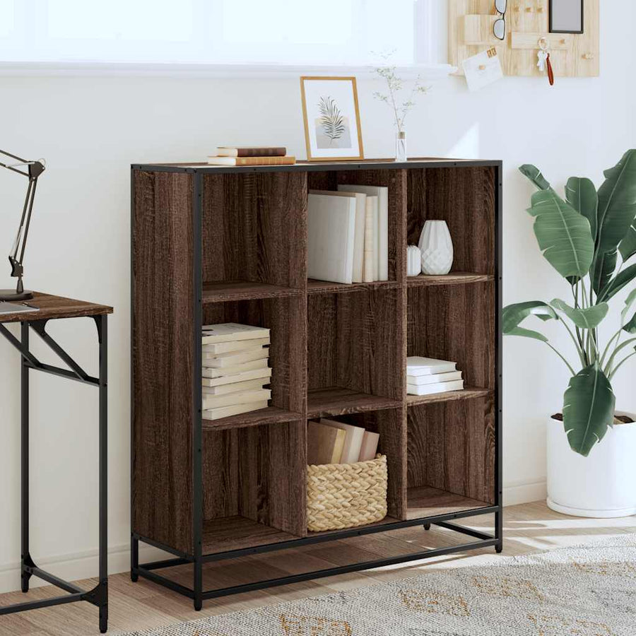 Boekenkast 97,5x33x107,5 cm bewerkt hout en metaal bruin eiken