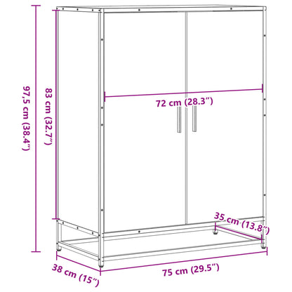 Schoenenkast 75x38x97,5 cm bewerkt hout en metaal bruin eiken