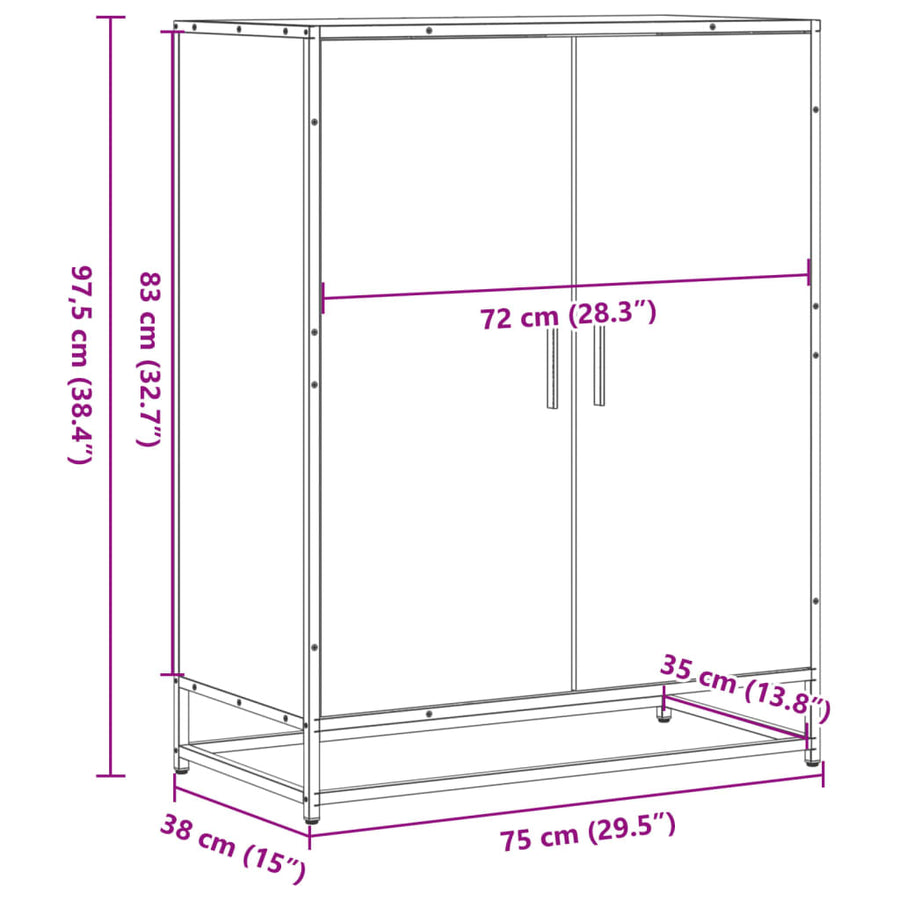 Schoenenkast 75x38x97,5 cm bewerkt hout en metaal bruin eiken