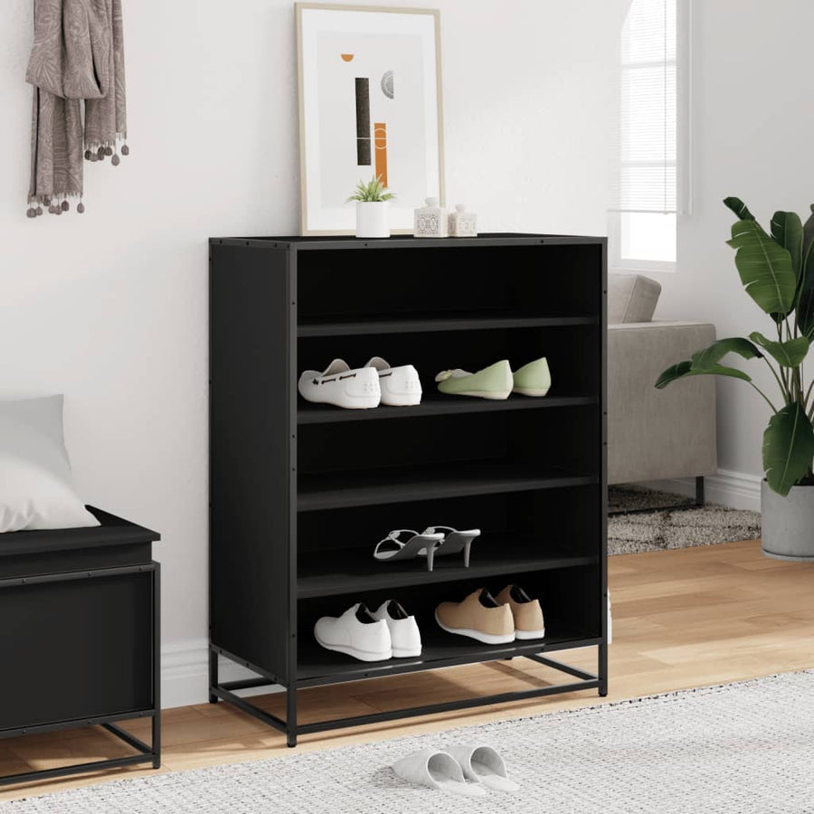 Schoenenkast 75x38x97,5 cm bewerkt hout en metaal zwart
