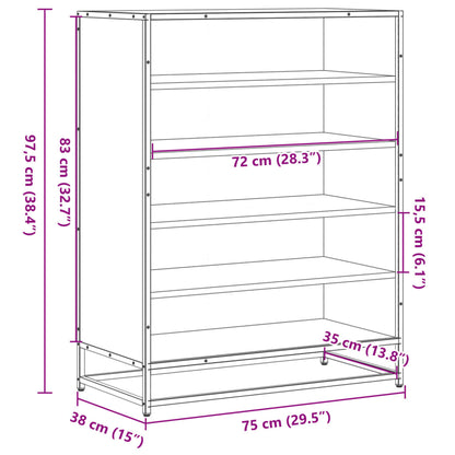 Schoenenkast 75x38x97,5 cm bewerkt hout en metaal zwart