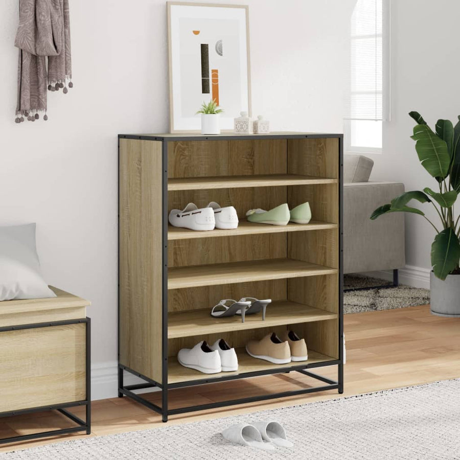 Schoenenkast 75x38x97,5 cm bewerkt hout en metaal sonoma eiken