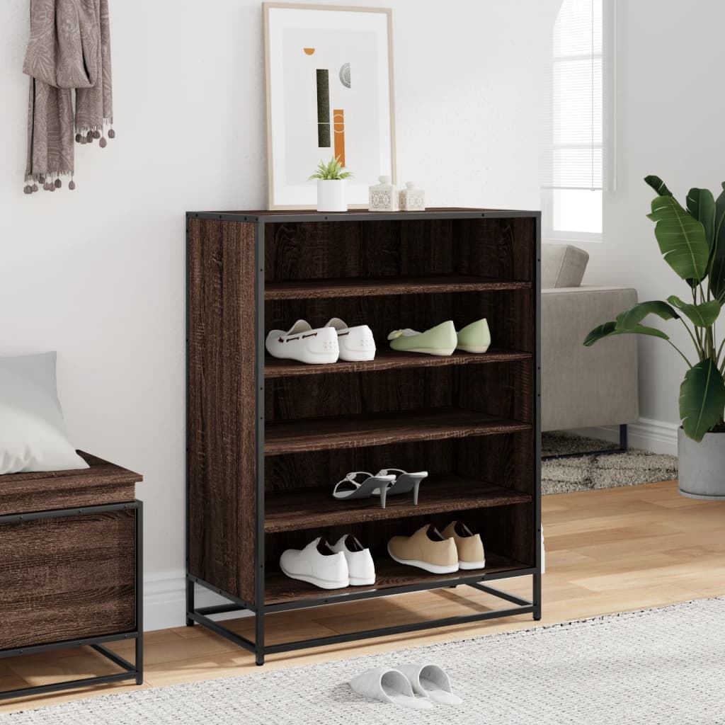 Schoenenkast 75x38x97,5 cm bewerkt hout en metaal bruin eiken