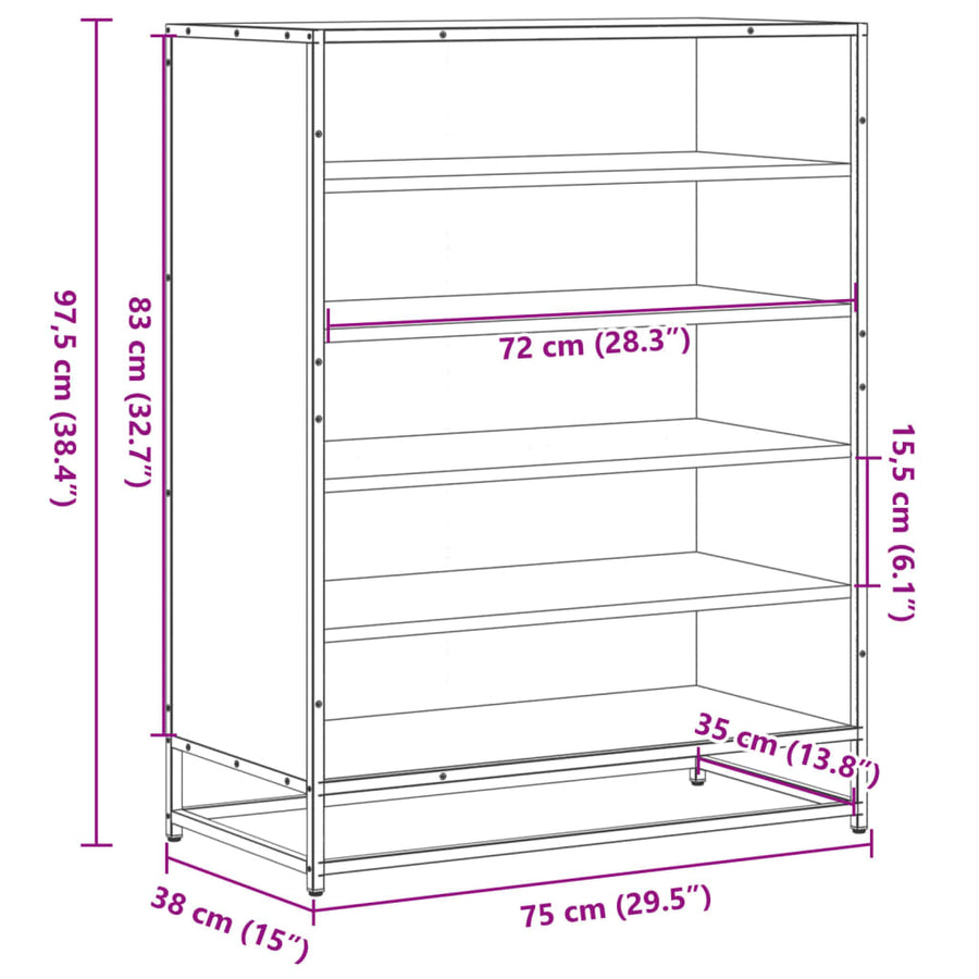 Schoenenkast 75x38x97,5 cm bewerkt hout en metaal bruin eiken