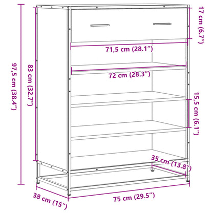 Schoenenkast 75x38x97,5 cm bewerkt hout en metaal grijs sonoma