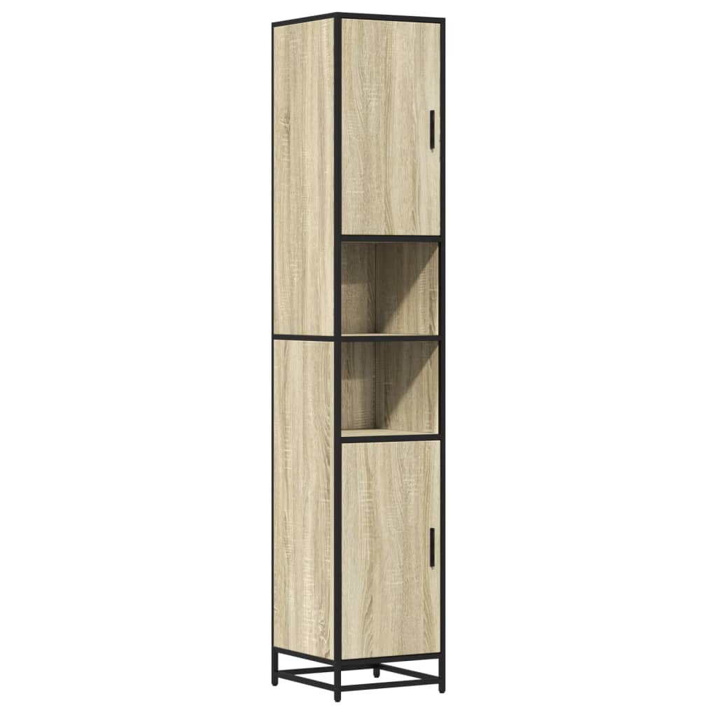 Badkamerkast 35x37,5x188,5 cm hout en metaal sonoma eikenkleur