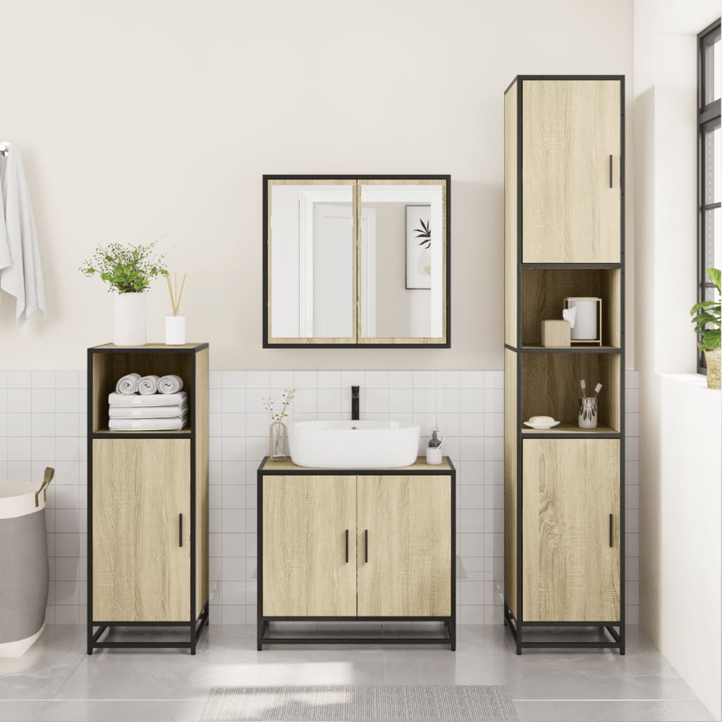 Badkamerkast 35x37,5x188,5 cm hout en metaal sonoma eikenkleur