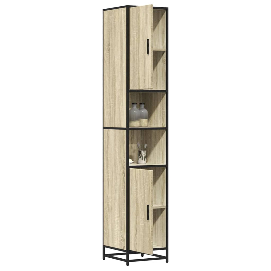 Badkamerkast 35x37,5x188,5 cm hout en metaal sonoma eikenkleur