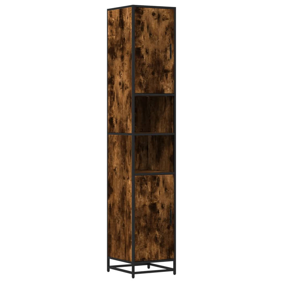 Badkamerkast 35x37,5x188,5 cm hout en metaal gerookt eikenkleur