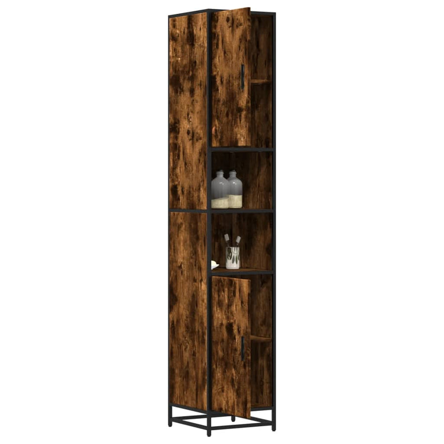 Badkamerkast 35x37,5x188,5 cm hout en metaal gerookt eikenkleur