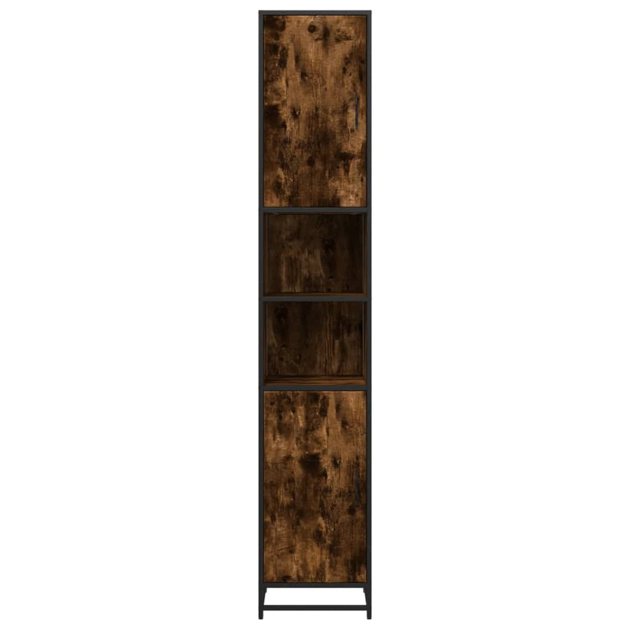 Badkamerkast 35x37,5x188,5 cm hout en metaal gerookt eikenkleur