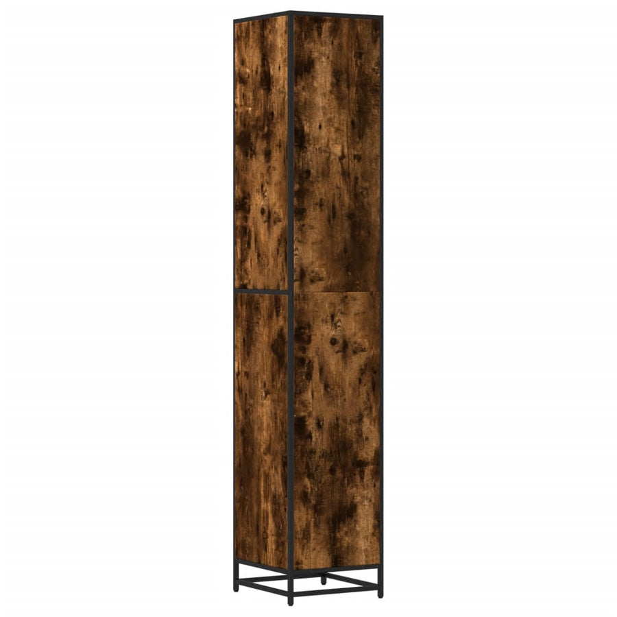 Badkamerkast 35x37,5x188,5 cm hout en metaal gerookt eikenkleur