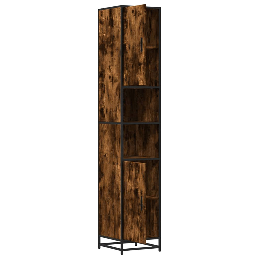 Badkamerkast 35x37,5x188,5 cm hout en metaal gerookt eikenkleur