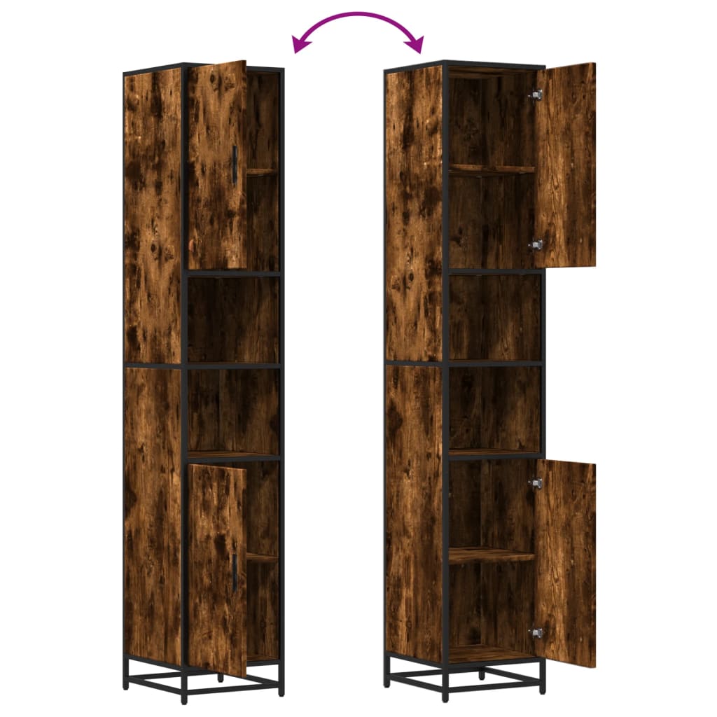 Badkamerkast 35x37,5x188,5 cm hout en metaal gerookt eikenkleur