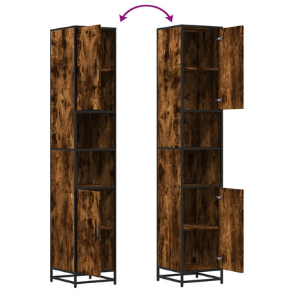 Badkamerkast 35x37,5x188,5 cm hout en metaal gerookt eikenkleur