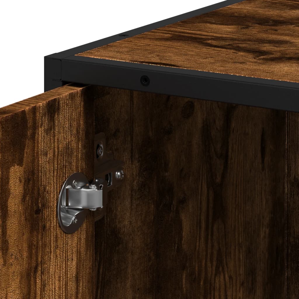 Badkamerkast 35x37,5x188,5 cm hout en metaal gerookt eikenkleur