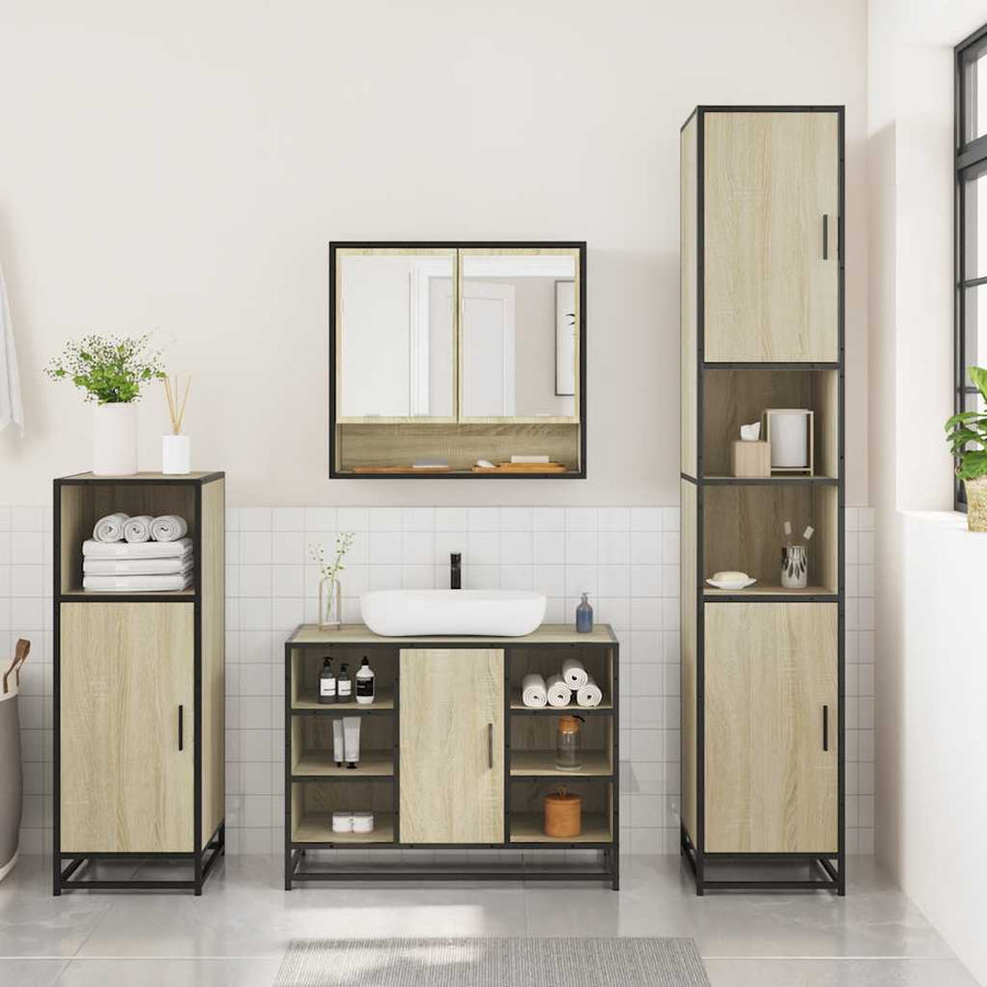 3-delige Badkamermeubelset bewerkt hout sonoma eikenkleurig
