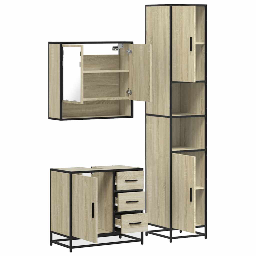 3-delige Badkamermeubelset bewerkt hout sonoma eikenkleurig